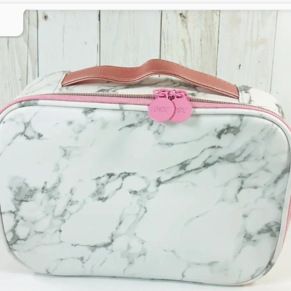 IPSY Marble Makeup Case white and pink NEW.